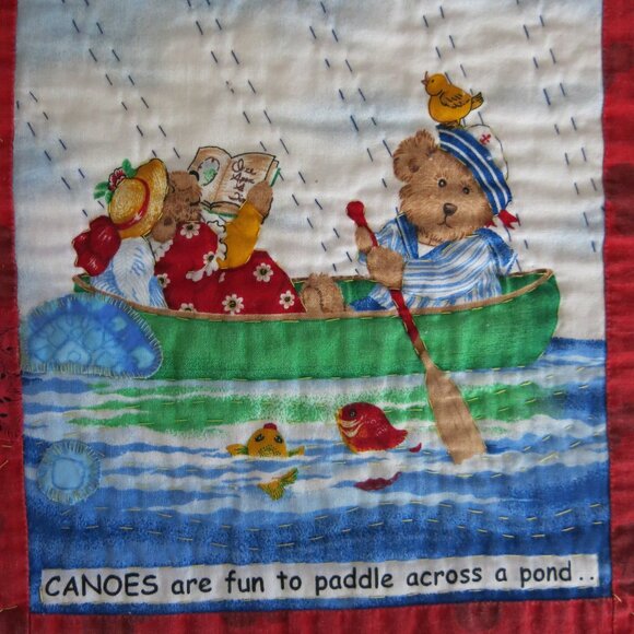 Vintage Handmade Handsewn Bears On Go Micky Mouse Double Sided Cotton Quilt - Picture 7 of 16